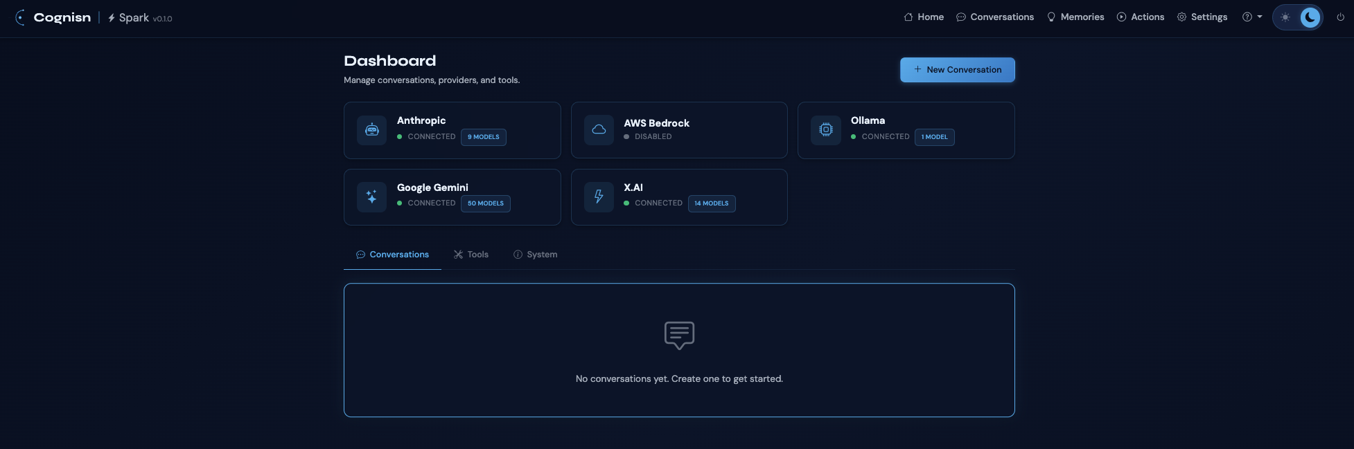 Spark dashboard with provider status