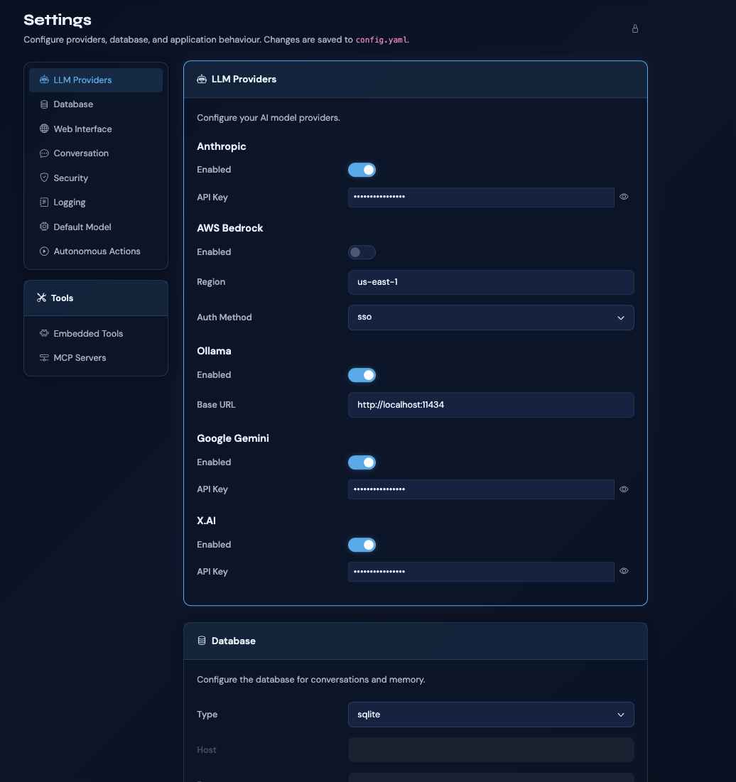 Settings and provider configuration